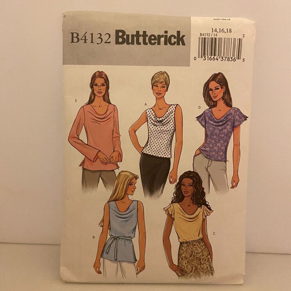 #B4132 Butterick Misses Petite Top and Belt Sewing Pattern Size 14-18